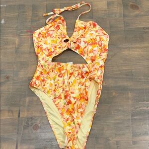 Cupshe Women's One Piece Swimsuit with Orange and Yellow Floral Pattern